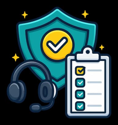 Broker advocacy icon showing a support headset, insurance shield and claims checklist representing broker communication with insurers.