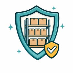 Warehouse rack stacked with boxes representing combined storage and transit cover