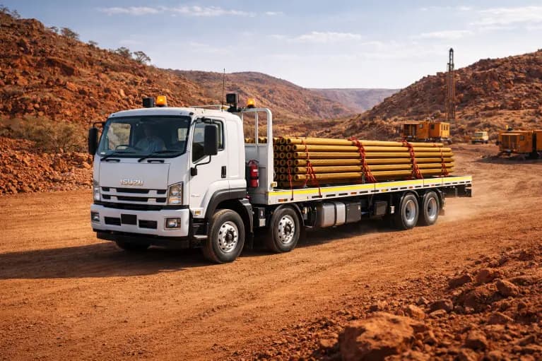 Mining support truck on a Pilbara haul road serving a remote Australian mine site