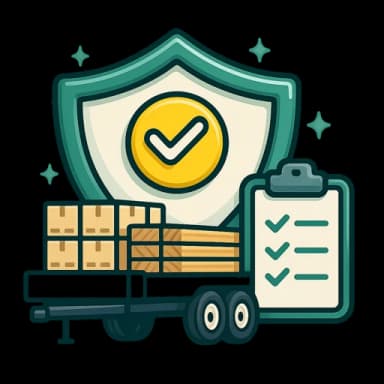 Flat-top trailer loaded with general freight protected by an insurance shield