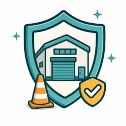 Depot building with a safety cone representing site and premises liability cover