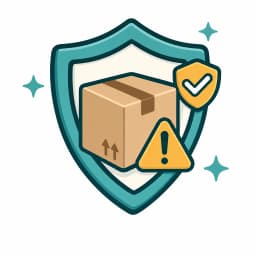 Delivered product with a caution symbol representing products liability cover