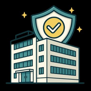 Illustration of a professional handshake in front of an office building with an insurance shield representing specialist transport liability insurers