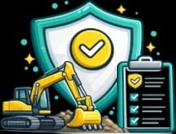 Plant & Equipment Insurance icon showing an excavator with a shield, representing cover placed for QLD operators