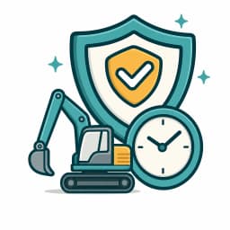 Idle machine beside a clock representing continuing hire and downtime cover