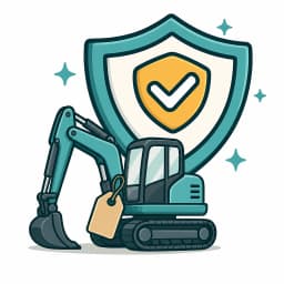 Excavator with a hire tag representing hired-in plant cover