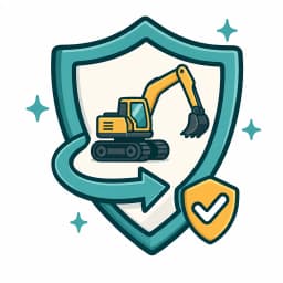 Excavator with an arrow representing plant hired out to others cover