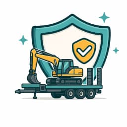 Excavator on a float trailer representing plant in transit cover