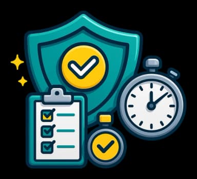 Rapid response icon showing a stopwatch, insurance protection shield and claims checklist for fast truck insurance claims support.