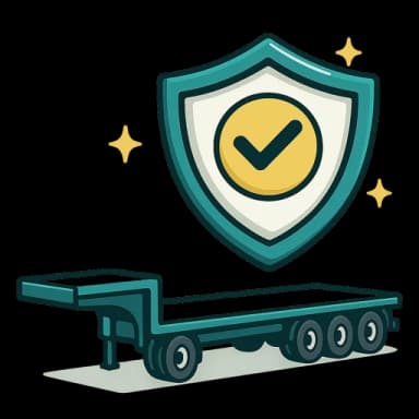 Illustration of a prime mover and flat-top trailer with an insurance shield representing trailer-focused advice