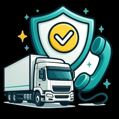 Illustration of a trailer with a claim document and support phone representing claims coordination