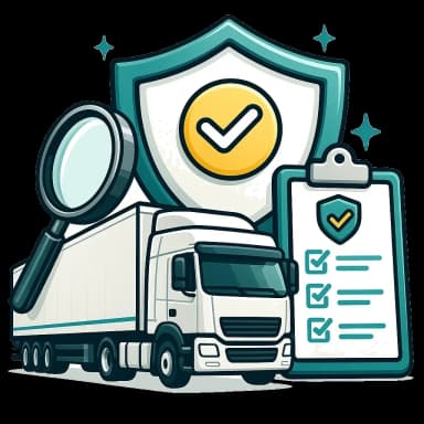 Illustration of a trailer being reviewed with a magnifying glass and checklist representing trailer value and risk reviews