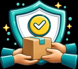 Parcel passing between two hands with a shield representing carriers liability placed alongside transit cover