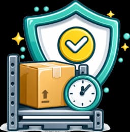 Parcel resting on a depot shelf with a clock representing storage in transit cover