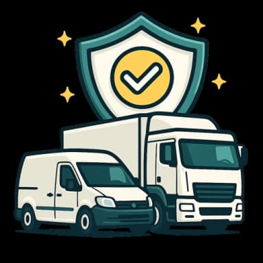 Illustration of a small van and a large prime mover side by side with an insurance shield representing any fleet size