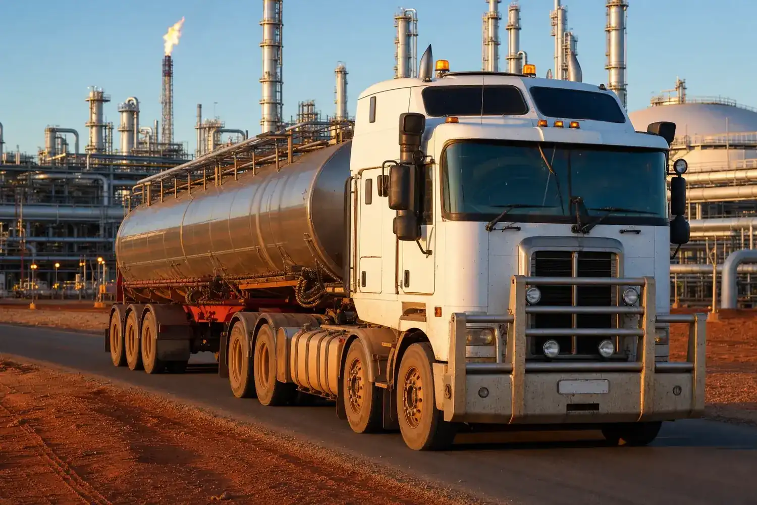 Heavy vehicle on an access road at an Australian resources and gas processing site
