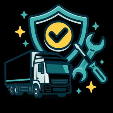 Teal shield with a truck and maintenance tools representing a prevention-focused approach