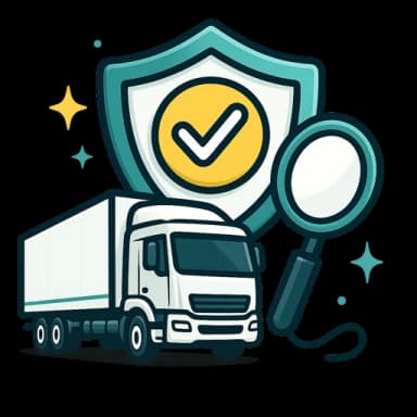 Shield with a magnifying glass representing freight risk review