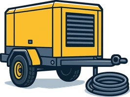 Towable air compressor icon representing compressors hired out on dry hire