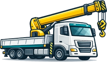 Crane truck icon representing heavy transport vehicle with mounted lifting crane used for construction and freight handling in Australia.