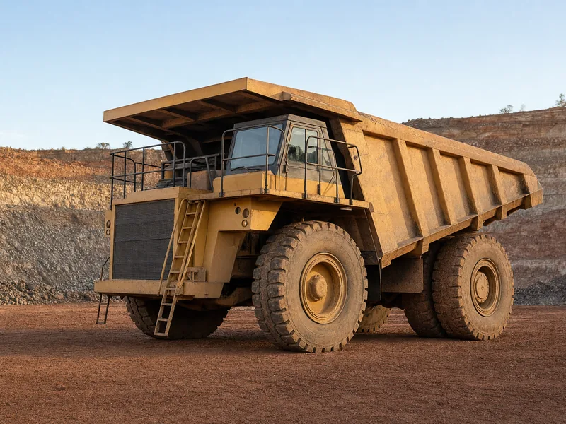 Rigid off-road haul truck parked in an Australian quarry laydown area