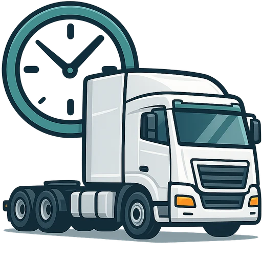 Downtime and hire costs icon showing a truck beside a clock