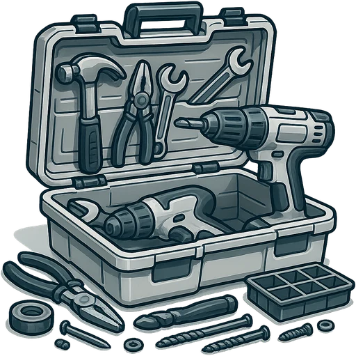Equipment and accessories icon showing a toolbox with tools and a drill