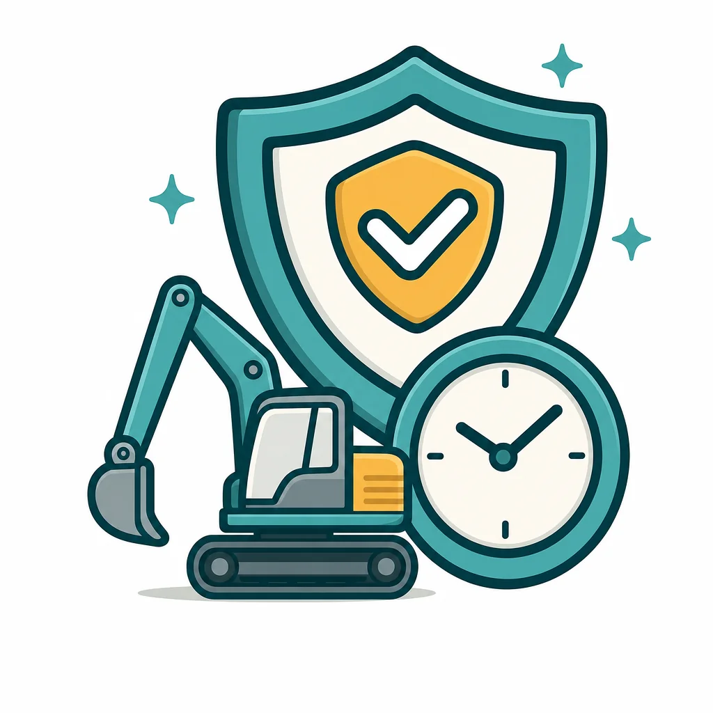 Idle machine beside a clock representing continuing hire and downtime cover