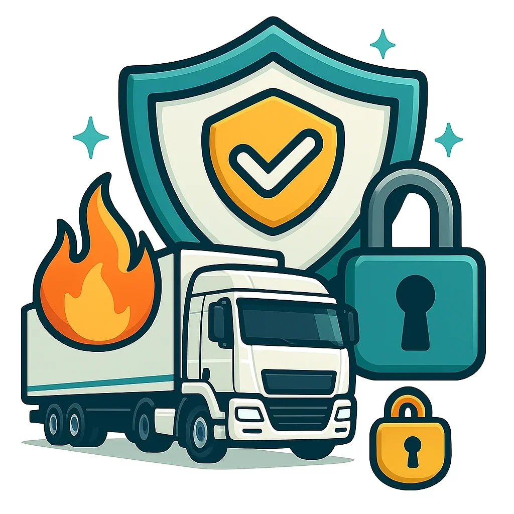 Trailer protected by a shield representing comprehensive trailer damage cover