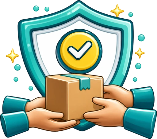 Parcel passing between two hands with a shield representing carriers liability placed alongside transit cover