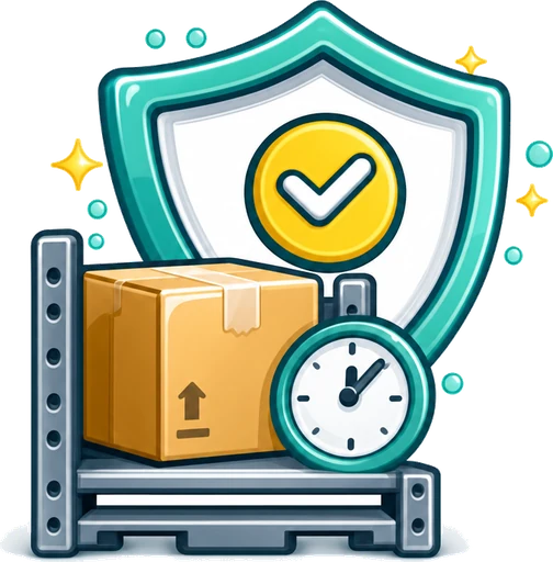 Parcel resting on a depot shelf with a clock representing storage in transit cover